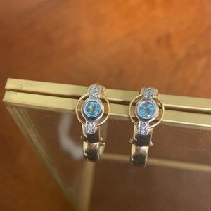 Gold earrings with blue topaz and small diamonds